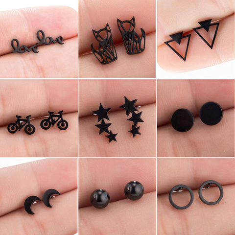 Pendientes de acero inoxidable geométricos para hombre y mujer, pendiente triangular con pasador, estilo Hip hop, color negro, 2022 ► Foto 1/6