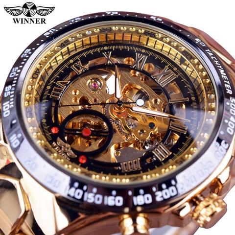 Reloj dorado con bisel de DISEÑO DEPORTIVO para ganador mecánico, relojes para hombre, reloj de lujo de la mejor marca para hombre, reloj de esqueleto automático para hombre ► Foto 1/6