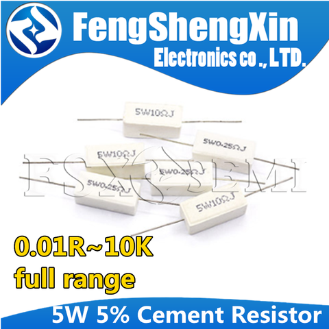 10 Uds. De resistencias de cemento, resistencia de potencia de 5W 5%, 0,1-10K 0.01R 0.1R 1R 10R 100R 0,22 0,33 0,5 1 2 8 10 15 100 1K 10K ohm BPR56 ► Foto 1/3