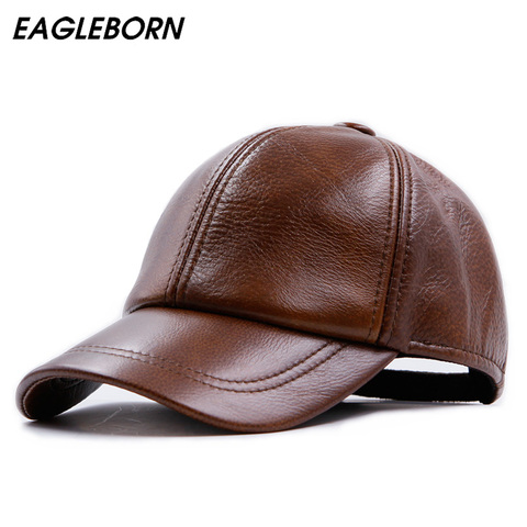 Sombrero de béisbol de cuero para hombre y mujer, gorra de béisbol con diseño de moda, informal, cálido, 3 colores, negro, marrón, piel de vaca, unisex ► Foto 1/5