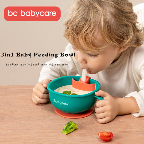 BC Babycare-fuente de alimentación de bebé 3 en 1, aperitivo, tazón de sopa con pajita, platos de aprendizaje infantiles, tazón con mango de succión, vajilla, tazón de aperitivos de pétalos ► Foto 1/6