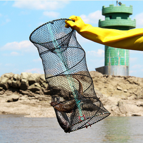 Red de jaula de resorte plegable automática, equipo de pesca redondo de Camarón, trampa grande para peces, cangrejo, carpa, mano ► Foto 1/6