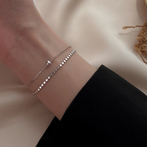 Pulsera pequeña de plata con Cuentas pequeñas de doble capa para mujer, brazalete pequeño, joyería para mujer, regalo de fiesta de boda ► Foto 1/6