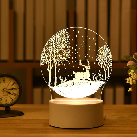 Adornos navideños para el hogar árbol de alce Navidad 3D acrílico luz de noche USB regalo de Navidad 2022 Año Nuevo decoración del hogar guirnalda ► Foto 1/6