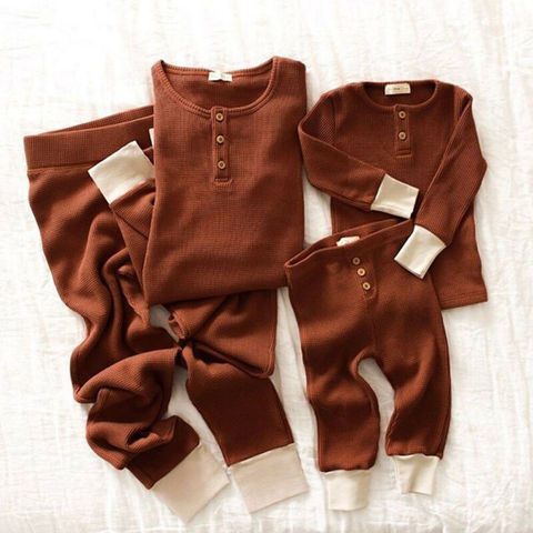 Conjuntos de ropa para bebé pequeño, 2 uds., camiseta de Color sólido con botones pequeños, Tops + Leggings, pantalones, ropa de punto de 0 a 24M ► Foto 1/6