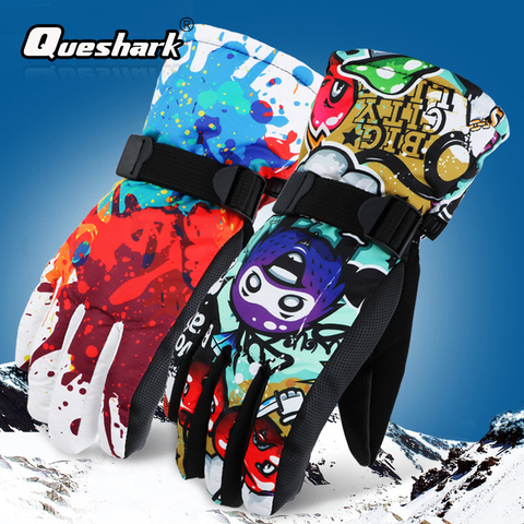 Queshark -30 ℃ espesar adulto adolescente niños guantes de esquí guantes resistentes al viento impermeables térmica de invierno al aire libre mitones deportivos 6 colores ► Foto 1/6