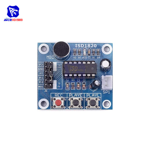 Módulo de reproducción de grabación de voz de sonido ISD1820 micrófono de Control de Audio teledifono Tarjeta de controlador micrófono Micro teléfono 3 V 5 V ► Foto 1/4