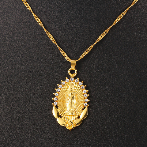 Collar de religión virgen maría para mujer, colgante de cristal brillante, amuleto protector, joyería femenina, virgen de guadalupe ► Foto 1/6