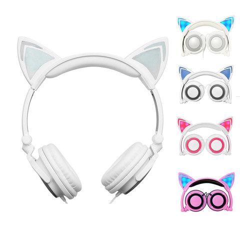 Lindo Oreja de Gato Auriculares auriculares con cable de luz LED con música cable diadema hermosa plegable colorido auriculares con 3,5 jack chico regalo ► Foto 1/6