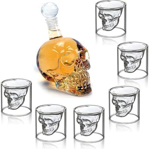 Decantador de vino de cristal transparente, Cráneo, whisky, vasos de tiro, esqueleto de cristal para Bar, familia, decoración de Halloween, taza ► Foto 1/6