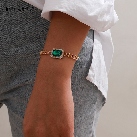 IngeSight.Z-Pulseras de cristal con diamantes de imitación de Color verde brillante, elegantes, cadena para la muñeca cubana, joyería para mujer ► Foto 1/6