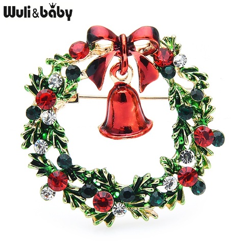 Wuli & baby-broches clásicos esmaltados con campanas, para hombre y mujer, broches de flores de Navidad ► Foto 1/4