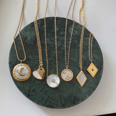 Peri'sBox-collares de corazón de amor para mujer, 5 diseños, collar Vintage de acero y titanio con forma de Luna, estrella, madre de perla ► Foto 1/6