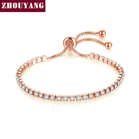 ZHOUYANG-pulsera de Zirconia cúbica para mujer, 4 colores de lujo, 4 garras, mosaico, Color plata, regalo de joyería, H095 ► Foto 1/5