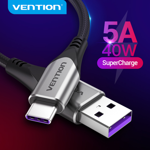 Vention-Cable USB tipo C 5A para Xiaomi, Huawei P40 Pro Mate 30 P30, Cable de carga rápida 40W USB-C ► Foto 1/6