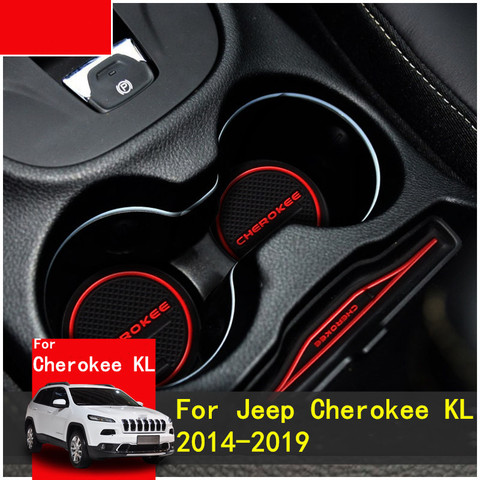 3D estera de goma para Jeep Cherokee KL 2014-2022 almohadilla ranura de taza cojín ranura Mat interior alfombrilla antideslizante coche accesorios ► Foto 1/6