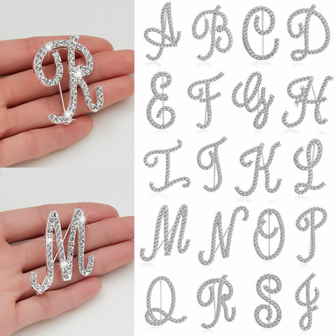 Rinhoo-broche de diamantes de imitación para mujer, 26 letras iniciales, A-Z, adorno de moda para ropa, bolso, accesorios ► Foto 1/6