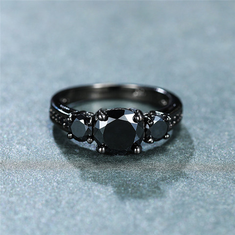 Anillo de boda Vintage para mujer, sortija de piedra redonda negra pequeña, estilo Unqiue, joya de compromiso de amor ► Foto 1/6