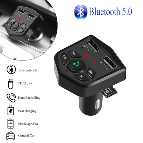 Bluetooth 5,0 FM del modulador del transmisor inalámbrico Kit de manos libres para coche Adaptador Dual de cargador USB de Audio de coche MP3 jugador accesorios de coche ► Foto 1/6