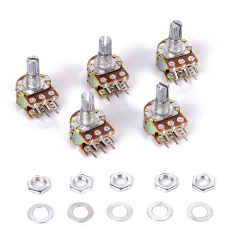 5 unids/lote WH148 lineal potenciómetro B10K B1K B2K B5K B20K B50K B100K B500K B1M eje de 15mm con tuercas, arandelas de 6 pines para Arduino ► Foto 1/2