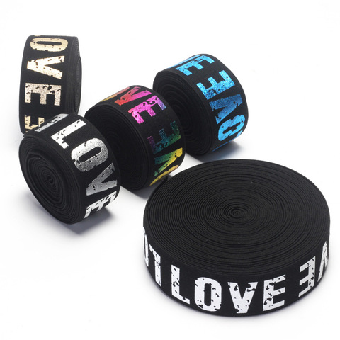 Cinta elástica plana con estampado metalizado LOVE, accesorios de ropa de costura de nailon, 25mm y 40mm, 1 yarda ► Foto 1/6