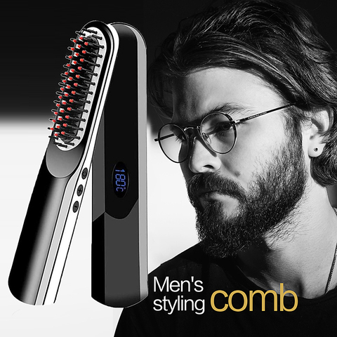 Inalámbrico Mini peine del pelo de los hombres es rápido la barba plancha portátil carga USB eléctrico peines para la barba de los hombres ► Foto 1/6