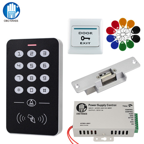 Kit de sistema de Control de acceso de puerta, teclado de Control de acceso RFID + fuente de alimentación + cerradura magnética eléctrica, bloqueos de bloqueo + 10 Uds. De llaves ► Foto 1/6