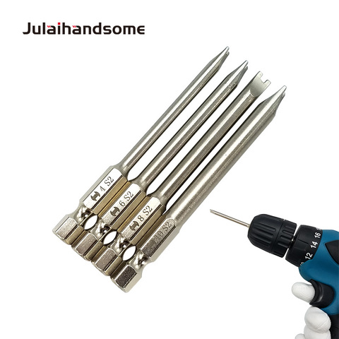 Julaguapo-Conjunto de puntas de destornillador tipo U, brocas de 75mm de longitud, broca U4 U6 U8 U10 S2 de acero con magnético, 1/4