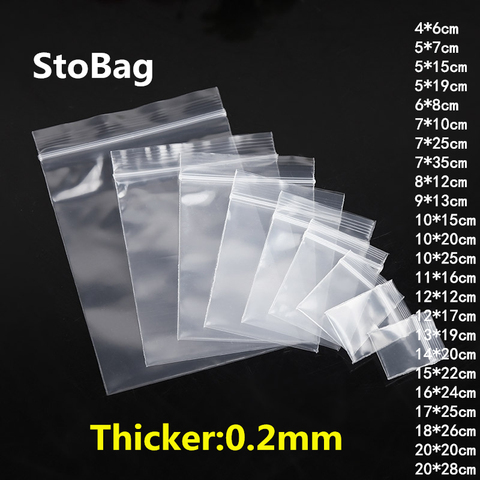 StoBag 100 Uds transparente bolsas de plástico Zip Lock joyas y comida, regalo de bolsa de almacenamiento de envases resellable de poliéster Logotipo de impresión personalizado ► Foto 1/6