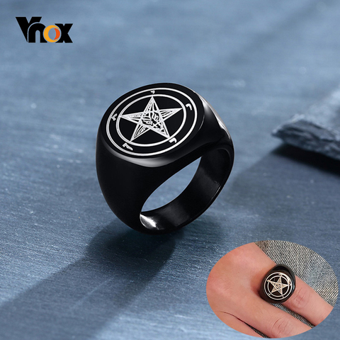 Vnox-anillos de acero inoxidable para hombre, joyería con grabado personalizado de Satán, Lucifer, Signet, Punk, Rock, Color negro ► Foto 1/6