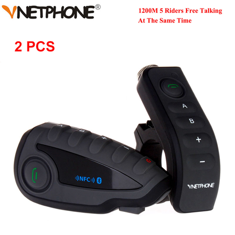 Vnetphone-intercomunicador Bluetooth V8 para casco de motocicleta, auriculares NFC con Control remoto completo y doble FM, 1200M, 2 uds. ► Foto 1/6