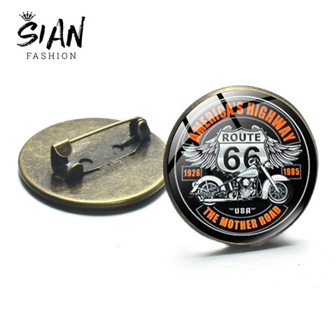 SIAN Classic US Route 66-broche de resina para hombre y mujer, joyería, foto artística en cristal, domo, cabujón, alfileres de solapa, insignias, regalos ► Foto 1/6