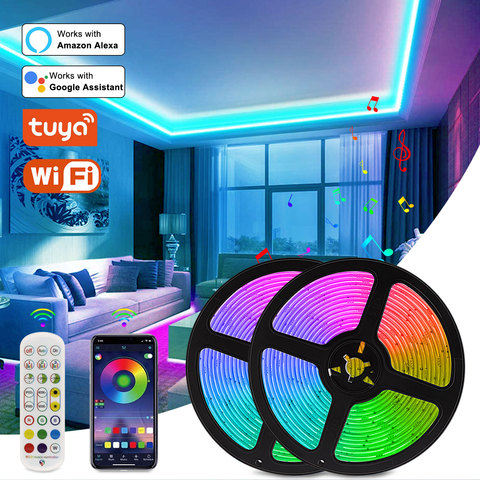 Tuya inteligente 5050 LED tira de luz WiFi 5m 10m 15m 20m trabajo con asistente de Google Alexa Control de voz DC12V de cinta RGB que cambia de Color ► Foto 1/6