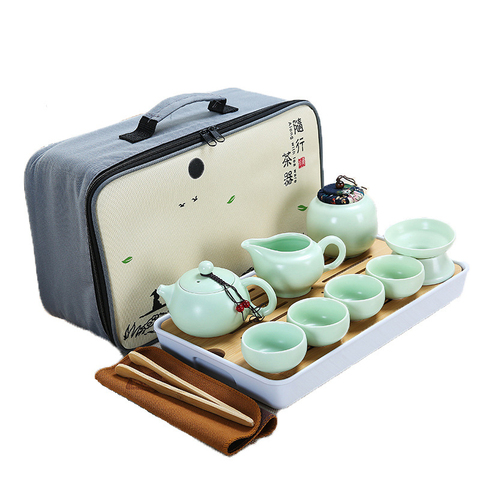 Tetera de cerámica una maceta cuatro taza de viaje al aire libre de tetera de kungfú bolsa de viaje taza de Tcup Kung Fu Teaset juego de té chino ► Foto 1/5