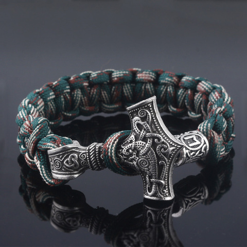 Antiguo nórdico vikingo hombres pulseras Thor Mjolnir martillo de Paracord amuleto cuentas runas hecho a mano cuerda abrigo escandinavo brazaletes regalo ► Foto 1/6