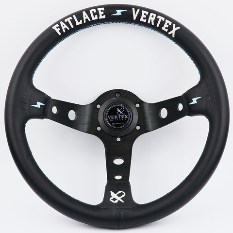 Volante Vertex de cuero auténtico para derrapes, volante deportivo de 13 pulgadas con bordado blanco y negro con costuras azules ► Foto 1/6