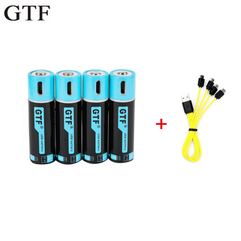 GTF-Baterías AA de recargables con USB, pilas AA de ion de litio li-polímero 2250mwh con capacidad 100% de 1.5V y 1500mAh recargables con cable USB ► Foto 1/6