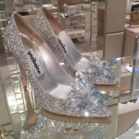 2022 zapatos de boda europeos zapatos de cristal de diamantes de imitación para mujer zapatos rojos nupciales de tacón alto de dama de honor de moda ► Foto 1/6