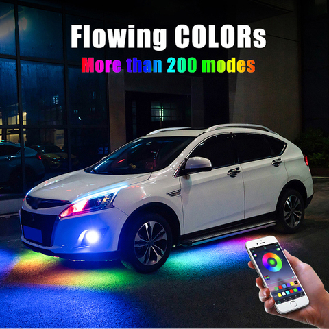 4 piezas 12V IP65 Bluetooth Aplicación Control flujo Color RGB LED tira bajo coche 90 120cm tubo bajo brillo sistema de luz de neón ► Foto 1/6