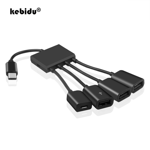 Kebidu-concentrador de red USB 3,1 tipo C a 4 puertos USB 2,0, multipuerto OTG de 4 puertos tipo C, Cable de carga de 19CM ► Foto 1/6