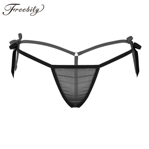 Lencería Sexy de malla transparente para mujer, Mini Tanga erótico con parte trasera en T y lazo, Bikini Sexy con entrepierna abierta ► Foto 1/6