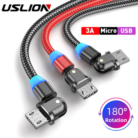 USLION-Cable Micro LED USB giratorio 180, Cable de datos USB de carga rápida 3A para Samsung, Huawei, tableta, Android, línea de datos de teléfono móvil ► Foto 1/6