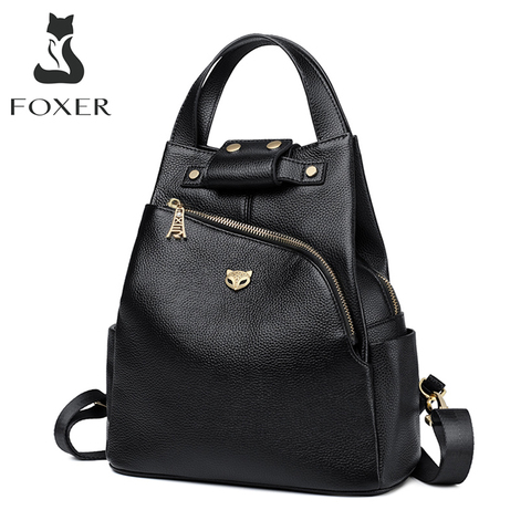 FOXER-mochila de estilo Preppy de cuero de vaca auténtico para mujer, morral escolar para chica, bolso de viaje a la moda ► Foto 1/6