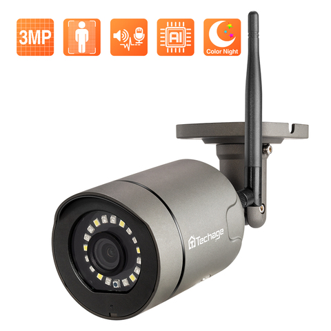 Techage-cámara IP inalámbrica de 3MP para exteriores, videocámara de seguridad P2P impermeable con detección humana por Ia, HD, P2P ► Foto 1/6