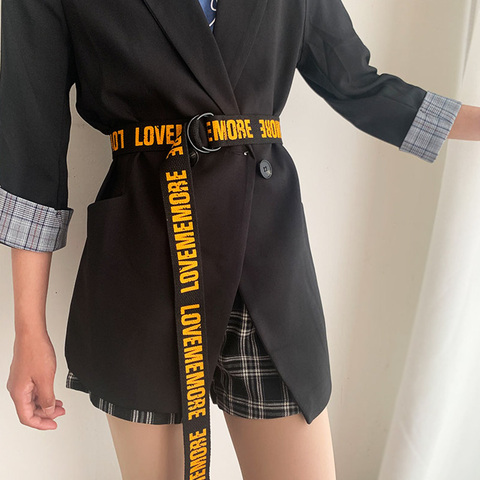 Cinturón de lona Punk para hombre y mujer, cinturón de tela Harajuku con letras, dibujo de llama Talle alto, hebilla de anillo en D, pantalones vaqueros blancos y negros ► Foto 1/6