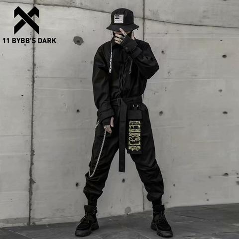 11 BYBB'S DARK Hip Hop mono hombres cinta bordado manga larga Romper cremalleras Cargo overoles Streetwear Techwear monos ► Foto 1/6