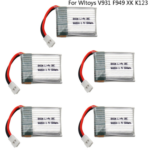 Batería LiPo de 3,7 V, 500mAh, 902530, 25C, para Wltoys, V931, F949, XK, K123, 6Ch, helicóptero de control remoto, alta calidad, 1S, 3,7 V, 5 uds. ► Foto 1/6