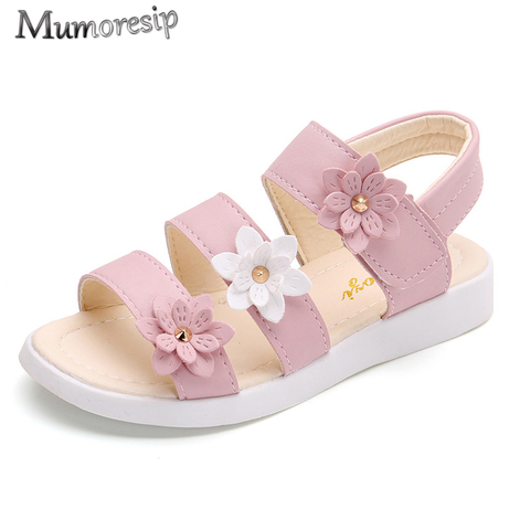 Sandalias de estilo veraniego para niñas, zapatos infantiles bonitos de flores, planos, suaves, de gladiador ► Foto 1/6