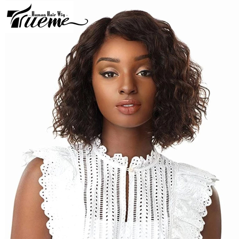 Trueme-pelucas de cabello humano rizado para mujeres negras, cabello brasileño Remy con ondas al agua, malla con división en U, peluca de pelo rizado Bob ► Foto 1/6