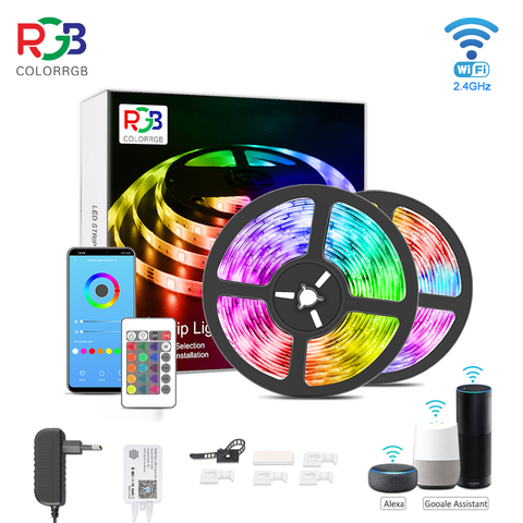 luces led,wifi, Alexa .google home Tira LED Regulable Control de Voz y APP, Google Home Tira LED Sincroniza con la Música, 16 colores 30 Leds/M con Control Remoto, Decorativas para Fiesta,6M,12M,15M ► Foto 1/6